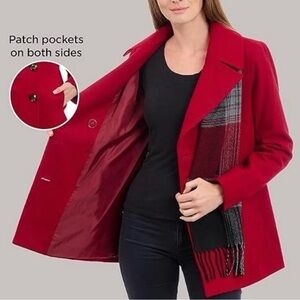Women's London Fog Red Pea Coat with Scarf